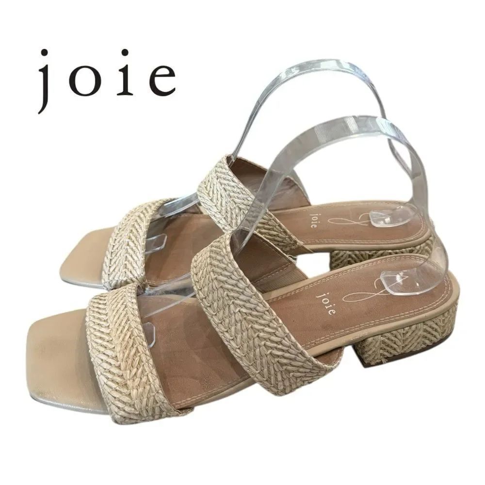 Joie Cherish Women'sโNatural Raffia Slide Low Heel Sandals 8.5